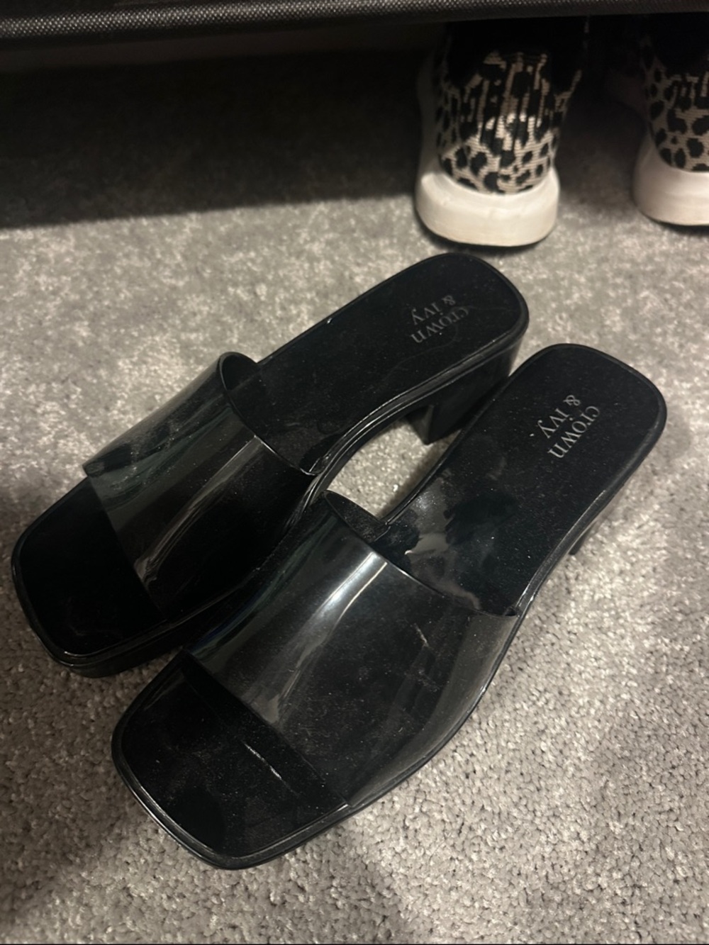 crown & ivy Black Clear Strap Slide Mules